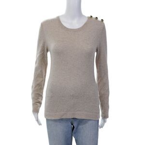 Cortland Park Womens Cashmere Long Sleeve Pullover Sweater Beige Size XS